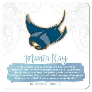 Manta Ray Enamel Pin - Gold Plated Nature Jewelry - Beach & Ocean Animal Brooch